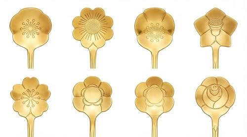 Image of 8Pcs Gold Flower Tea Spoon Set of 8 | Stainless Steel Coffee, Dessert & Ice Cream Spoons | Decorative Floral Cutlery for Home, Cafe, Dining Table & Gifting Use