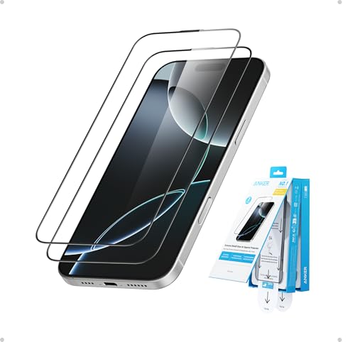 Anker Easy Fit HD Displayschutz, robuster und dünner ShieldX-Schutz, gegen Staub & Fingerabdrücke mit erweitertem Schutz, schnelle & einfache Installation, 17cm für iPhone 16 Plus (2er Pack)