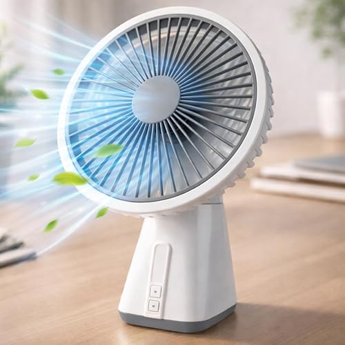 Image of REXERA ๐ inch ๐๐ง๐๐ก Rechargeable Desktop Mini ๐๐ฌ๐๐ข๐ฅ๐ฅ๐๐ญ๐ข๐ง๐ ๐
๐๐ง with ๐๐๐ Lighting | High Speed Rechargeable Table Fan for Home | ๐ ๐๐ฉ๐๐๐ Modes Portable fan for Kitchen Home (Grey)