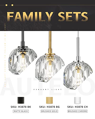 Autelo Crystal Pendant Lights Kitchen Island, Mini Modern Pendant Light Fixtures In Matte Black Metal Finish, Kitchen Pendant Lighting Over Island For Dining Room, Bedroom, H3878 Bk #TOP5