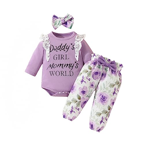 Winmany 3PCS Neugeborenes Baby M&auml;dchen Herbst Winter Kleidung Set Kleinkind Langarm Top Floral Hose Strampler Bodysuit + Stirnband