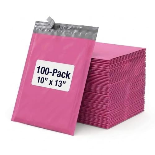 Image of BOX USA Shipping Bags 10 x 13 (100-Pack) Pink - Heavy Duty Self-Adhesive Envelope Poly Mailers for Packing
