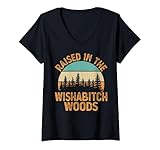 Womens She Was Born And Raised In Wishabitch Woods Funny Saying V-Neck T-Shirt