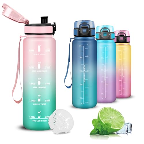 Mujigaga Gourde Enfant, Gourde 500ml, Gourdes Graduée, Facile à Nettoyer, Bouteille Anti Fuite, Gourdes Motivation pour Filles, Bouteille d'eau pour l'École, Camping, Bureau, Velo, Voyage