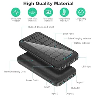 Solar Power Bank 26800mAh Portable Charger with 3 USB Output, LED Emergency Light & Flashlight, Waterproof External Battery Pack for Outdoor Camping Hiking Travel