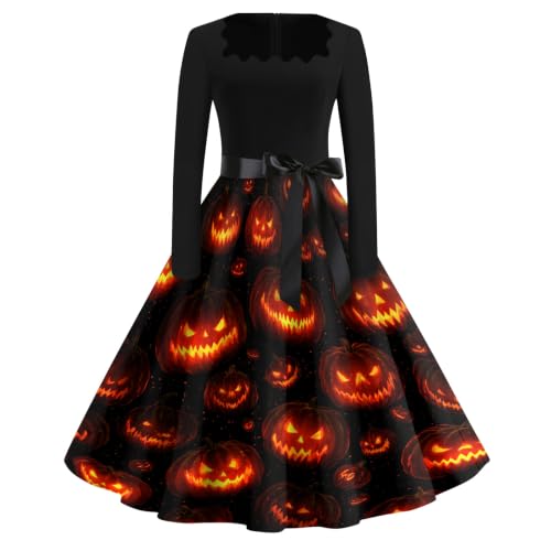Vestido midi de Halloween para mujer cómodo de manga larga que estiliza y abriga en otoño