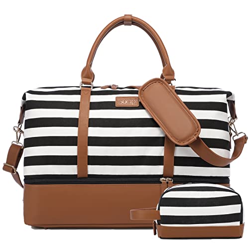 Sucipi Weekender Bags for Women Travel Duffel Bags with Shoe Compartment Overnight Bag Carry on Duffel Bag with Toiletry Bag for Travel Daily Use Hospital L(21")