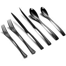 Lemeya 24 Pieces Silverware Set with Steak Knives,Heavy Duty 18/10 Stainless Steel Flatware Set with Forged Stand Knives,Modern Cutlery,Mirror Polished,Dishwasher Safe Black, 24 Pieces Set
