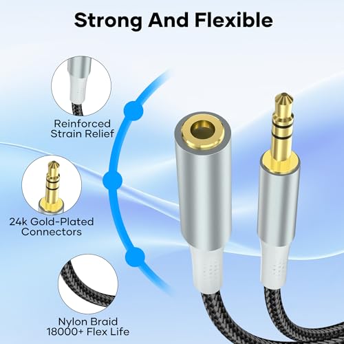 Kabel przedłużający Jack 5 m nylonowy pleciony 3,5 mm stereo jack przedłużacz audio do wejścia AUX, kompatybilny z iPhone, smartfonami, radiami samochodowymi, słuchawkami, odtwarzaczami