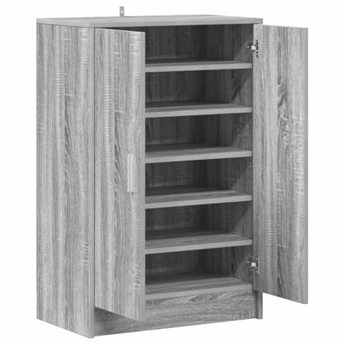 Zapatero gris Sonoma de 92 cm con puertas y soporte de pared para pasillo 6