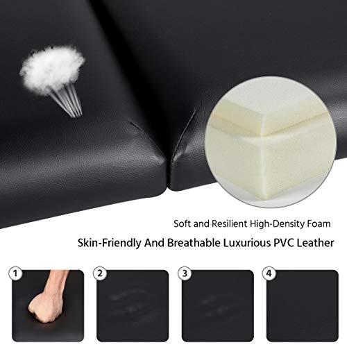 Yaheetech Aluminium 3 Folding Massage Table With Rolling Stool Portable Massage Bed Spa Bed Stool Adjustable Swivel Salon Chair Massage Therapy Table With Headrest & Armrest Black #TOP1