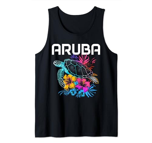 Aruba Tortuga Marina Flores Buceo Surfer Souvenir Camiseta sin Mangas