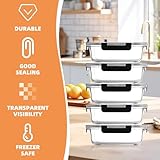 Glass Food Storage Container with Lid 5pcs, 1040ml Reusable Airtight Glass Lunch Meal Container Stackable Tableware Organization and Storage, Safe for Microwave Ovens Refrigerators Dishwashers (Black) - Image 3