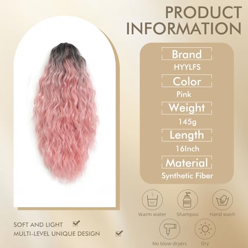 Image of Claw Clip Ponytail Extension 16In Long Wavy Curly Hair,Ombre Pink