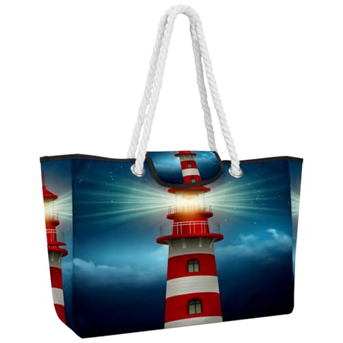 VAPOKF Bolso de mano grande para mujer, bolso de hombro con asa superior para viajes, trabajo, escuela, compras, faro en cielo nocturno, multicolor, 14.5x20.8x5.5in/37x53x14cm