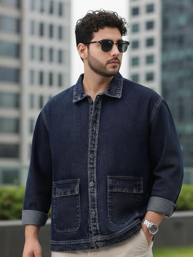 Image of Urbano Plus Men's Relaxed Fit Full Sleeve Utility Denim Jacket