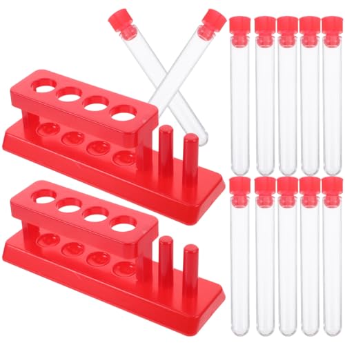 POPETPOP 1set Test Tubes with Storage Rack Test Tube Stand and Vials with Stoppers for Science Experiments Educational Kits and Craft Projects