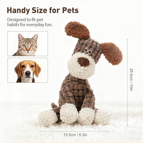 2026 New Dog Toys, Indestructible Plush Dog Toy for Aggressive Chewers, Interactive Squeaky Soft Puppy Chew Toy, Durable Teething Toys for Small Medium Large Dogs (Brown)