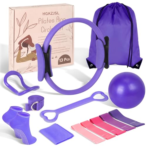 Pilates Kit for Women 13PCS, Pilates Ring and Ball Set with Magic Circle, Resistance Bands Set, Figure 8 Band, Yoga Ring & Grip Socks, Home Workout Equipment Essentials Starter Kit for Beginners by HGKZJSL - Used condition - US$14.47