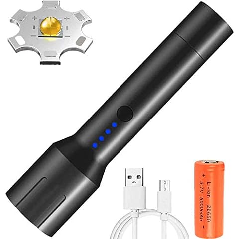LED Torches Super Bright Rechargeable, Torch Powerful Flashlight 120000 Lumens Zoomable Waterproof Handheld Torches 3 Modes for Camping Outdoor Sports Hiking Emergency with Rechargeable Battery Cover
