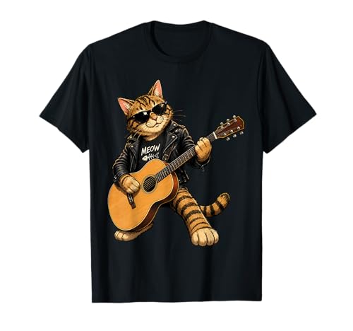 Cat Playing Guitar Funny Guitarist Music Graphic T-Shirt