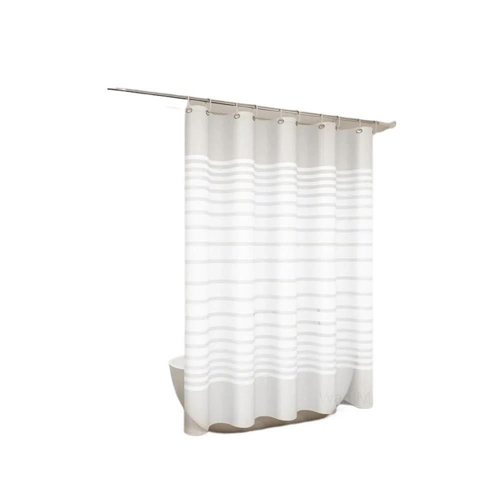 AIMANQI Bath Curtain White Horizontal Stripes(180x200cm)