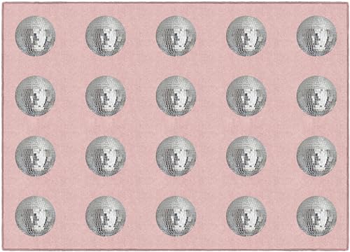 Flagship Carpets Schoolgirl Style Blush Disco Ball Criss-Cross Applesauce Educational Area Rug for Kids Room, Children's Classroom, Play Carpet for Teaching and Playroom, 5' x 7'6