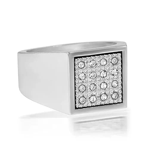 Image of Siver with Stone Steel Square Ring for Men Boys Rings in American Diamond Valentine Birthday Gifts Styish (SILVER) Jewellery