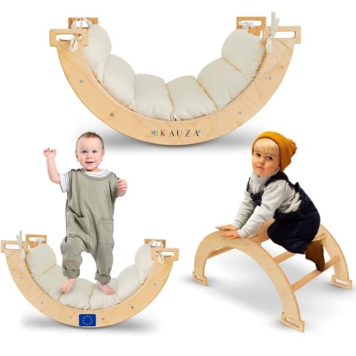 KAUZA 3 in 1 Montessori Kinder Kletterbogen Set – Holzspielzeug mit Weichem...