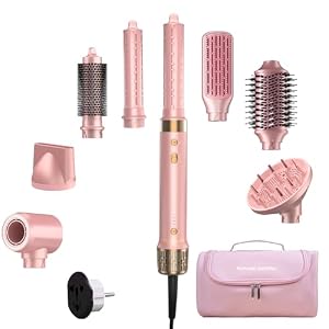 Dual Voltage StyleVibe 8-in-1 Air Styler, Hair Dryer & Blow Dryer Brush with Travel Case – Auto Wrap Curls (L/R), Fast Drying, Thermal Brush for Blowouts & Frizz-Free Volume, No Heat Damage