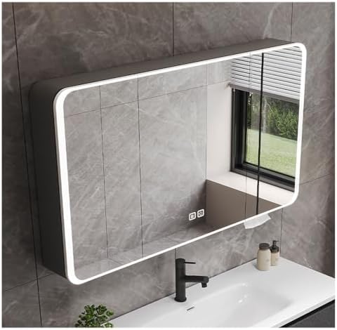Wall Mounted Bathroom Mirror Cabinet - Large Storage, Smart Touch & Defogging Design, Multi-Scenario Use - White, 90cm/35.4in Storage Cupboard