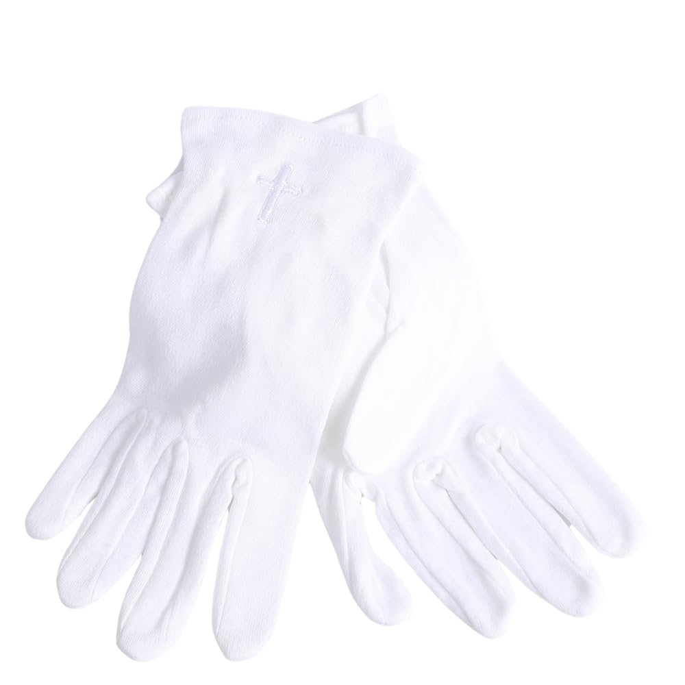 Swanson Christian Products Extra Large Plain White Cotton Gloves with Embroidered Cross for Adults | Gloves for Ushers Greeters Deacons Pallbearers and more