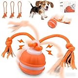 Interactive Dog Ball Toy, Smart Interactive Dog Toys for Boredom, Automatic Active Rolling Ball with Tail for Dogs, Rechargeable Chase Buddy Dog Toy with Chew Ropes for Puppy/Small/Medium(Orange)