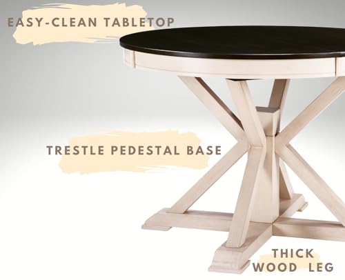 chairus 42-54 Inches Extendable Dining Table for 4-6 People, Oval Shape/Round Kitchen Table with Trestle Pedestal Base, Wooden Circle Table for Kitchen, Dining Room, Restaurant, Black&White