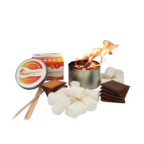 Lagerfeuerliebe Marshmallows Set | bis zu 4 Std. Brenndauer | wiederverwendbar leicht & sicher | Lagerfeuer to go | Marshmallow Set |