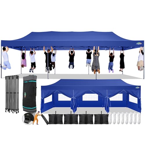 Image of COBIZI 10x30 Pop Up Canopy Tent,Heavy Duty Canopy(DarkBlue with 8 Sidewall)