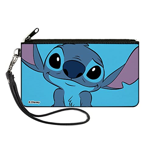 Image of Buckle-Down Disney Wallet, Zip Clutch, Lilo and Stitch Stitch Sweet Smiling Pose Close Up Blues, Canvas