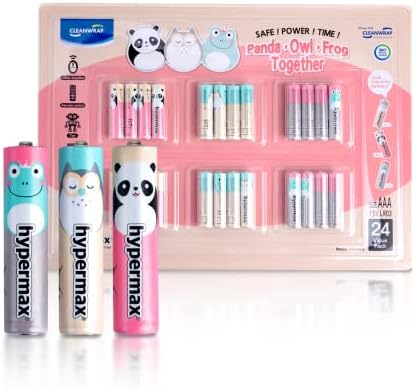 Hypermax CLEANWRAP Cute Character Long-Lasting All-Purpose High-Performance Alkaline AAA Batteries (1.5V - 24 Pack) | Cute AAA Batteries, Household Items Under 10 Dollars, AAA Battery Pack