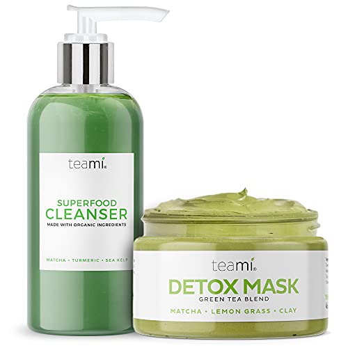 Detox Mask + Facial Cleanser Skincare Bundle - Deep Cleansing Pore Minimizer & Blackhead Remover Detox Face Mask (6.3oz) + Face Cleanser with Salicylic Acid, Aloe, Matcha & Sea Kelp (4oz) by Teami
