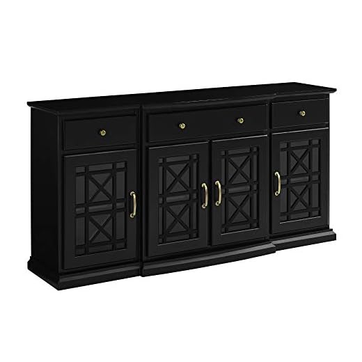 Walker Edison Modern Wood Glass-Buffet-Sideboard Living Entryway Serving Storage Cabinet Doors-Dining Room Console, 60 Inch, Black (AZU60LANFWBL)