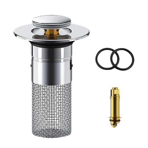 Sink Plug with Hair Catcher, Pop Up Sink Drain Plug - Bathroom Sink Drain Strainer, No Overflow Bath Drain Cover with Hair Catcher,