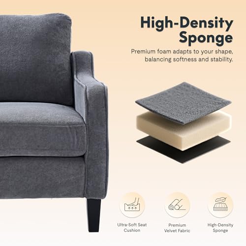 FLEXISPOT AC2 Accent Chair for Living Room, Mid Century Modern Reading Chair for Bedroom, Upholstered Armchair Comfy Single Sofa Side Chair for Office, Apartment, Small Room, Grey — view 3