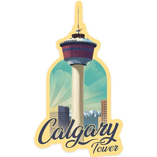 Die Cut Sticker Calgary, Alberta, Canada, Calgary Tower, Lithograph, Vinyl Sticker 3 to 6 inches, (Waterproof Decal for Cars, Water Bottles, Laptops, Coolers), Large