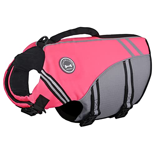 VIVAGLORY Sports Style Dog Life Jacket with Extra Flotation, Adjustable & Durable Swim Vest with Secure Fastening System for Large Dogs, Bright Pink