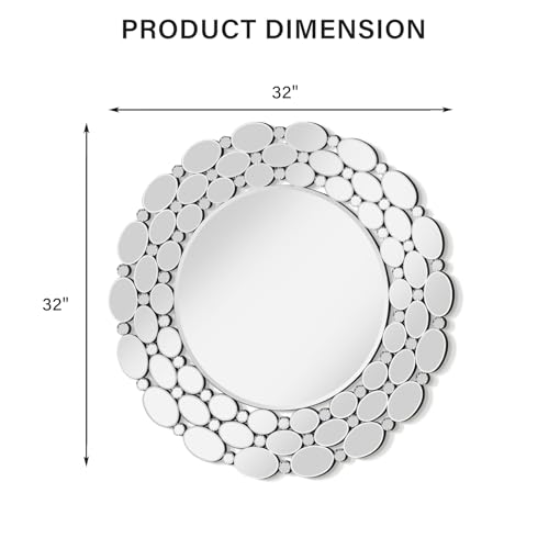 Image of 32 inch Large Round Wall Mirrors, Modern Silver Mirror for Wall Decor, Elegant Decorative Mirror for Entryway, Living Room, Bedroom, Bathroom, Dining Room