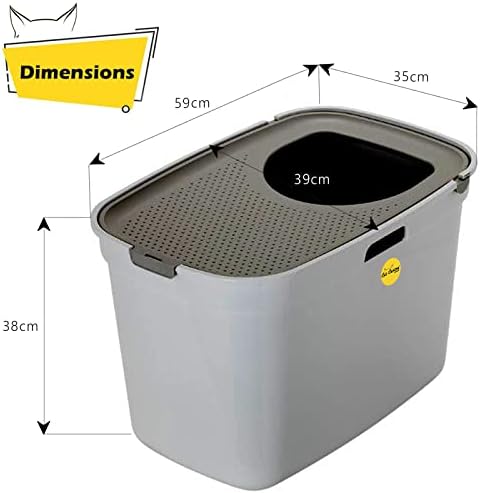 Large Top Entry Cat Litter Tray Extra Deep XL High Sided Covered Dog-Proof Toilet Box Pan Loo Kitten Cats White Base + Grey Lid Toddler-Proof Multi-Pet Households Rounded Corners Centre®