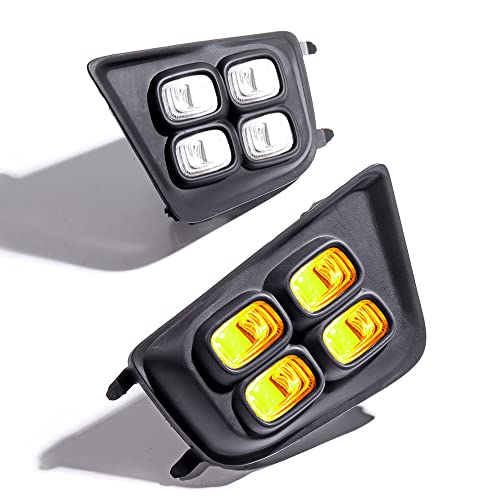 Astra Depot Pair LED DRL White Daytime Running Fog Light with Amber Turn Signal Lamp Kit Compatible with 2012-2015 Toyota Tacoma