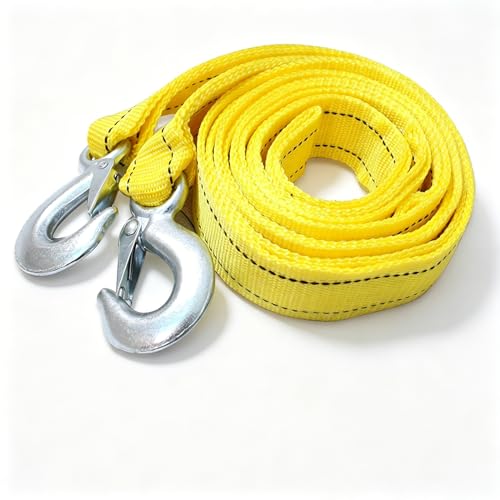 Nurfsur 1 PC Heavy Duty Tow Strap with Hooks, 13FT 11023 lbs Recovery Rope, Reflective Nylon Emergency Towing, Universal for Most Cars, Trucks, SUVs (Yellow)