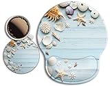 Ergonomic Mouse Pad with Wrist Support Rest,Large Mousepad Gel Wrist Rest, with Coaster Non-Slip & Pain Relief for Computer, Desk, Home&Office-Seashell