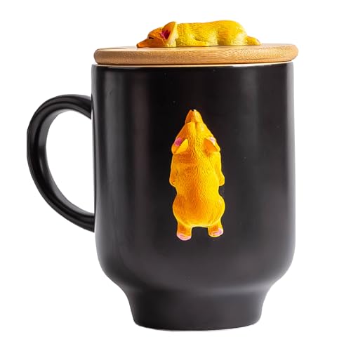 Daveinmic Corgi Mug with Lid Cute Mug for Dog Lovers Corgi Gifts for Corgi Lovers Ceramic Tea Cup Novelty Gifts Mug(14oz)(Black, Corgi)